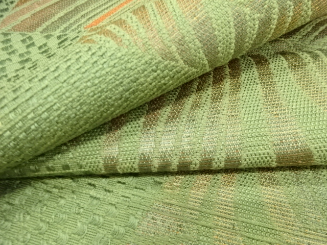  アンティーク　本場筑前博多　切りばめ風　よろけ横段模様織り出し　名古屋帯地反物